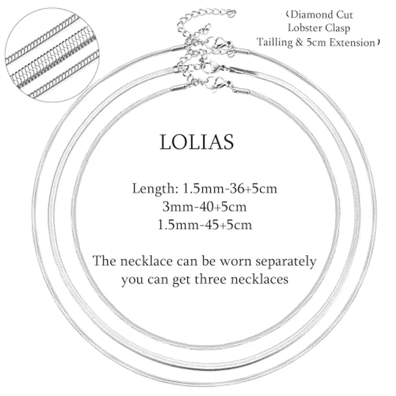 LOLIAS 3 Pezzi Collana Catena Serpente Oro Collana Spina Pesce Donna Girocollo Acciaio Inossidabile Catena Piatta Gioielli Catena Serpente Oro/Argento Regolabile 1/3MM 35/40/45 CM per Donne Ragazza miniatura 2