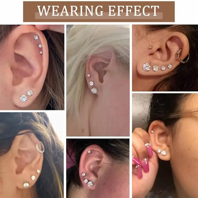 LOLIAS 7 Paia 20G Ipoallergenico Orecchini per Le Donne Gli Uomini Flatback Orecchini In Acciaio Inox Cubic Zirconia Orecchini Piercing Dell'orecchio Orecchini di Cartilagine miniatura 3