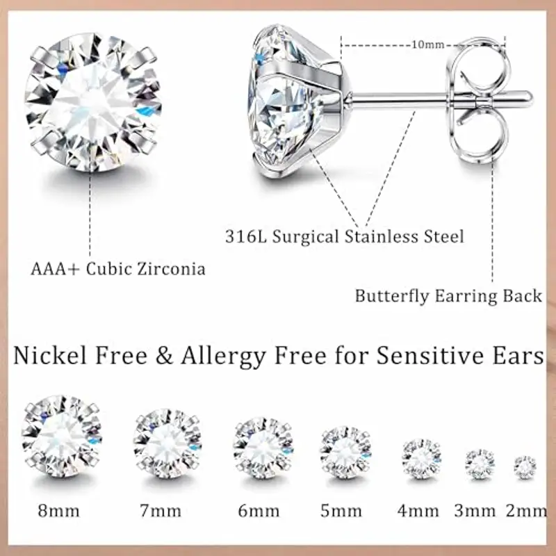 LOLIAS 7 Paia 20G Ipoallergenico Orecchini per Le Donne Gli Uomini Flatback Orecchini In Acciaio Inox Cubic Zirconia Orecchini Piercing Dell'orecchio Orecchini di Cartilagine miniatura 2