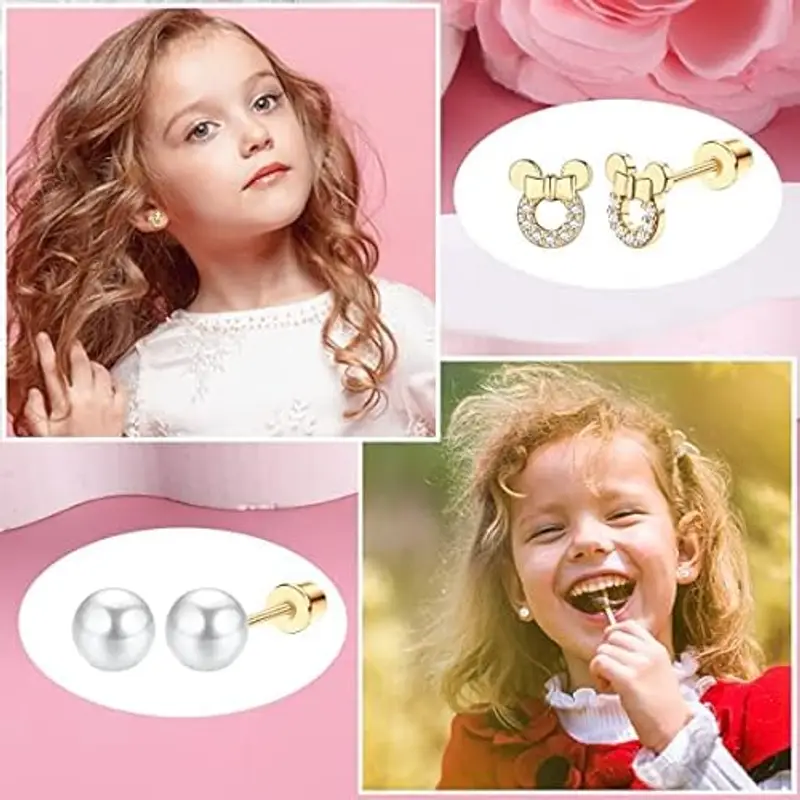 LOLIAS 8 Paia Orecchini Ipoallergenici per Donne Ragazze - Hoop, Fiore, Sfera, Cuore, CZ, Farfalla, Stud - Set In Acciaio Inox per Tragus e Cartilagine miniatura 2