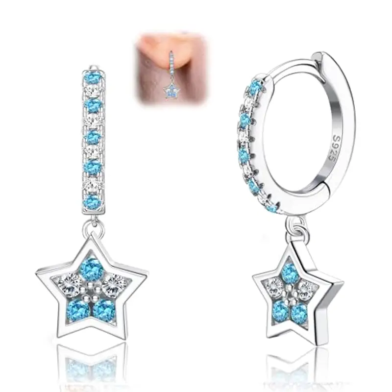 LOLIAS 925 Sterling Silver Huggie Orecchini a cerchio con cuore farfalla Star Colorful Cubic Zirconia Piccolo ciondola goccia orecchini a cerchio gioielli per le donne Ragazze