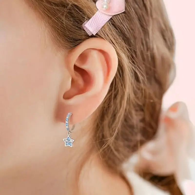 LOLIAS 925 Sterling Silver Huggie Orecchini a cerchio con cuore farfalla Star Colorful Cubic Zirconia Piccolo ciondola goccia orecchini a cerchio gioielli per le donne Ragazze miniatura 2