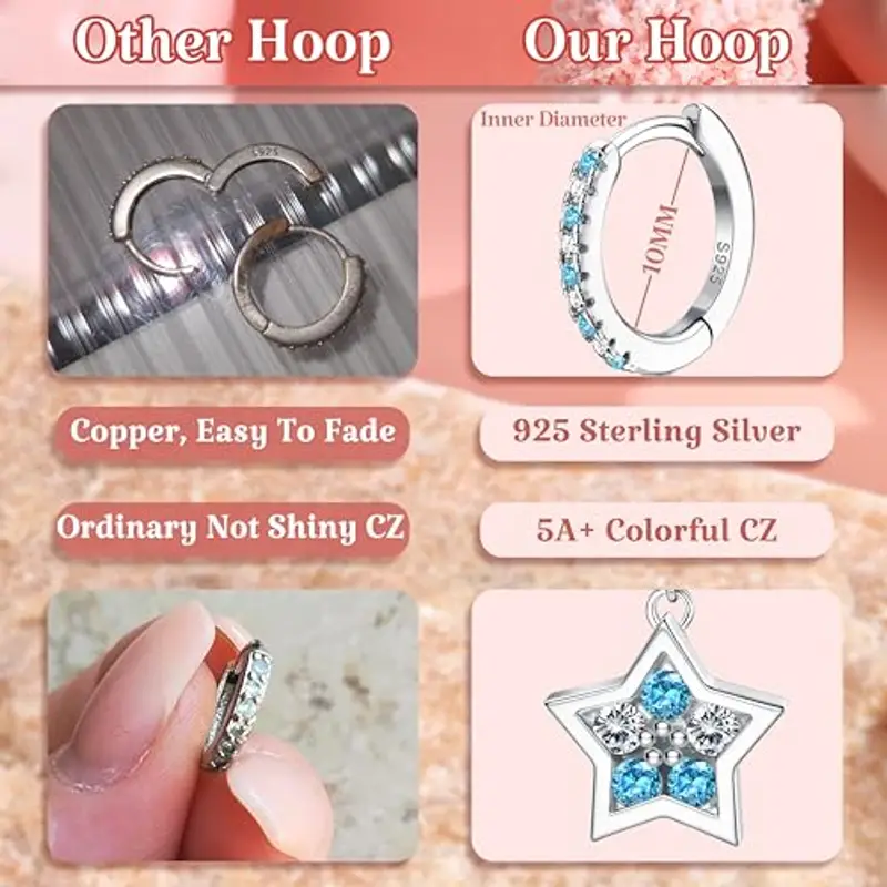 LOLIAS 925 Sterling Silver Huggie Orecchini a cerchio con cuore farfalla Star Colorful Cubic Zirconia Piccolo ciondola goccia orecchini a cerchio gioielli per le donne Ragazze miniatura 3