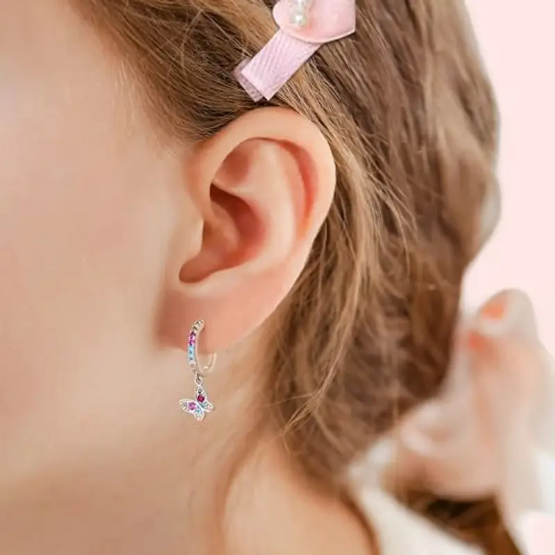 LOLIAS 925 Sterling Silver Huggie Orecchini a cerchio con cuore farfalla Star Colorful Cubic Zirconia Piccolo ciondola goccia orecchini a cerchio gioielli per le donne Ragazze miniatura 2