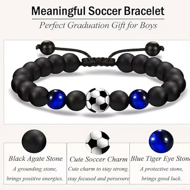 Lolileo Bracciale Calcio, Bracciale Uomo, Braccialetto Calcio Ragazzi E Ragazze Regalo, Bracciale Calcio Regolabile in Tessuto Calcio, Regalo Creativo per Ia Famiglia E Gli Amici(Blu) miniatura 3