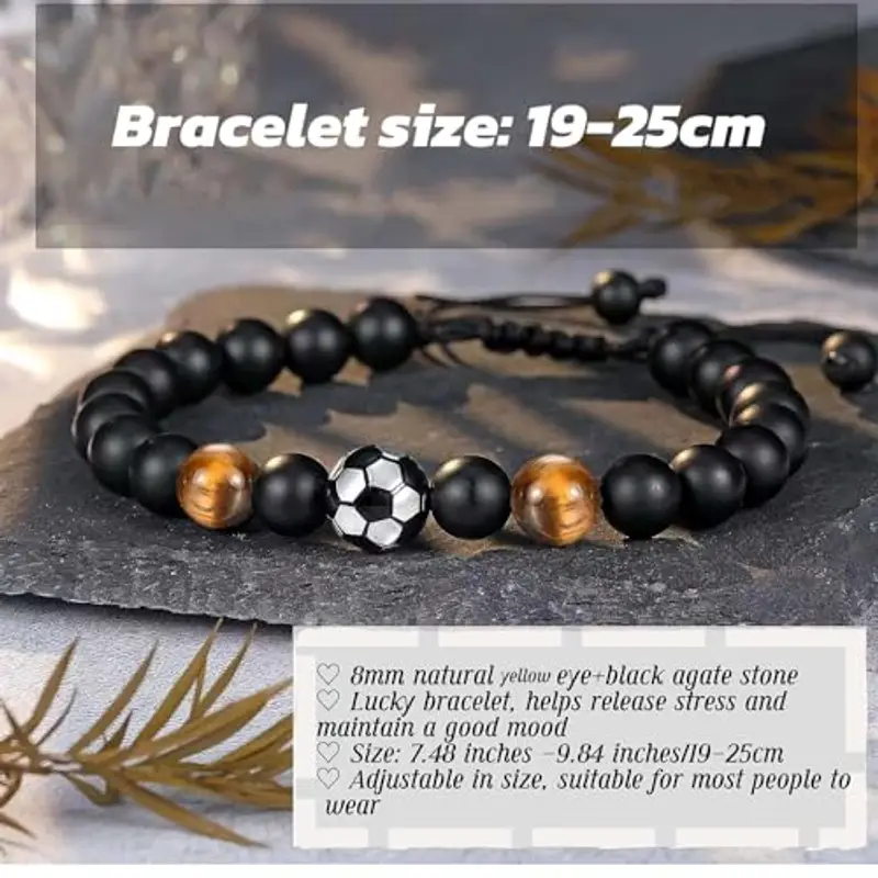 Lolileo Bracciale Calcio, Bracciale Uomo, Braccialetto Calcio Ragazzi E Ragazze Regalo, Bracciale Calcio Regolabile in Tessuto Calcio, Regalo Creativo per Ia Famiglia E Gli Amici(Giallo) miniatura 2