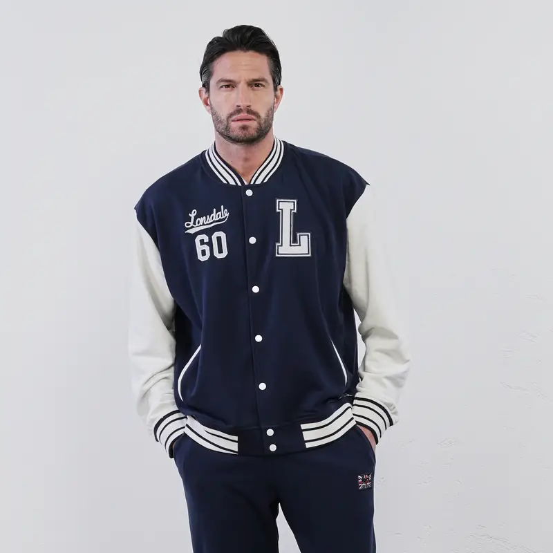 Felpa blu modello bomber da uomo con bottoni