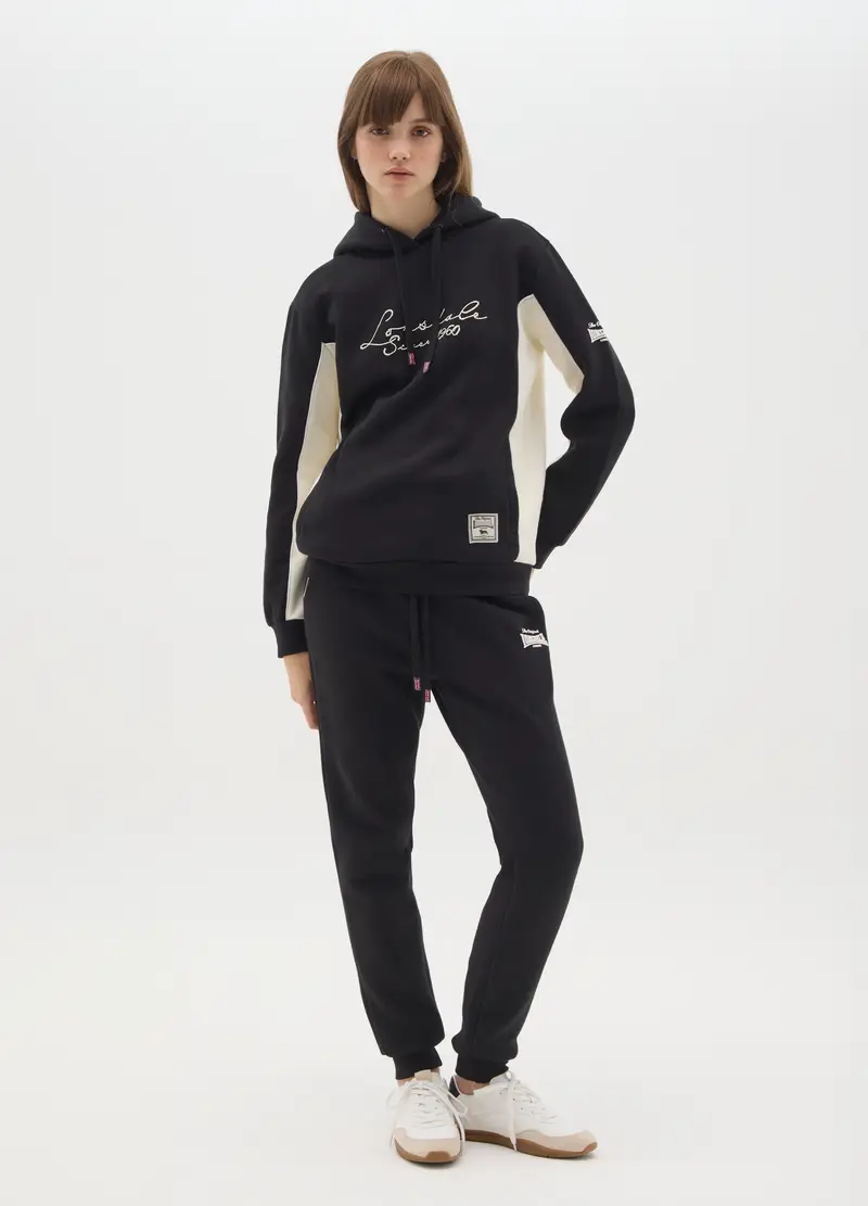 Felpa Con Cappuccio In Misto Cotone Nero, Unisex, Multicolor miniatura 2