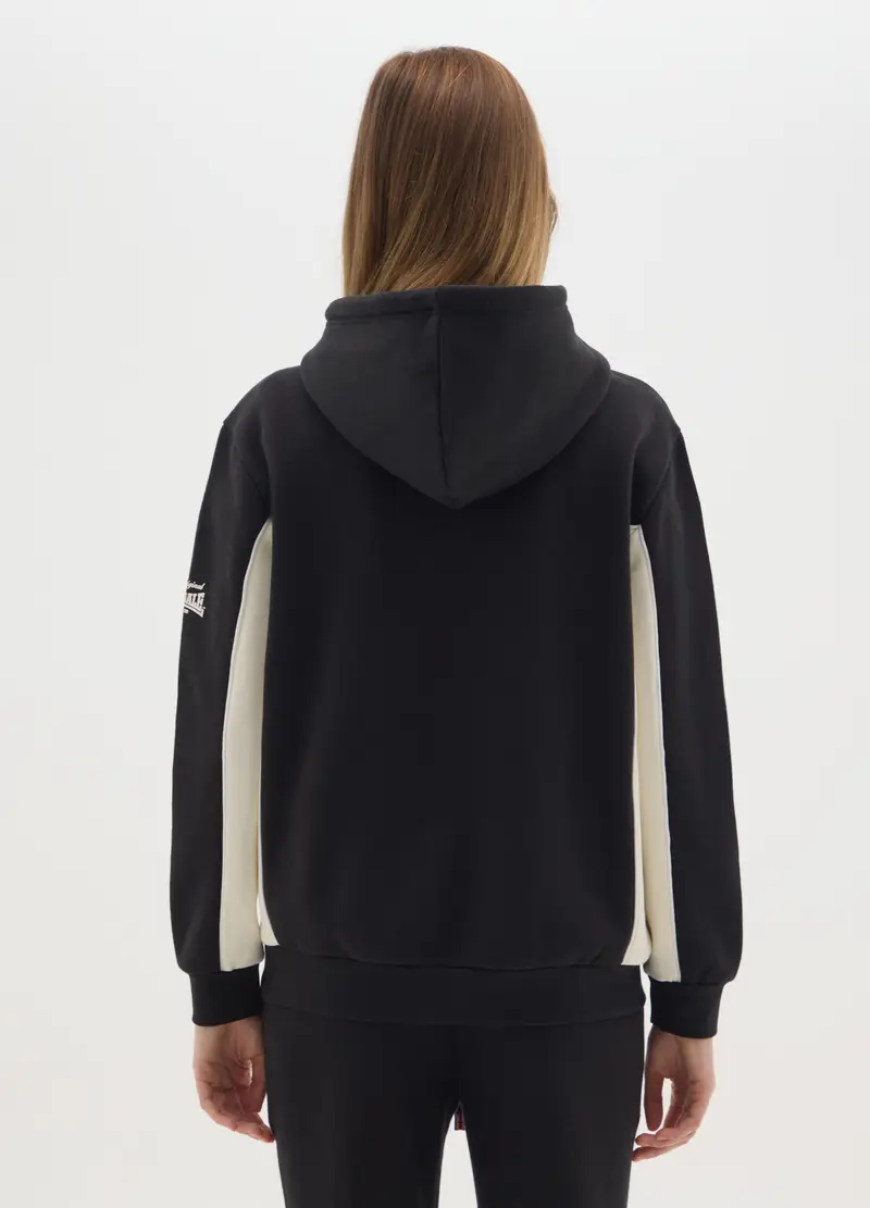 Felpa Con Cappuccio In Misto Cotone Nero, Unisex, Multicolor miniatura 3