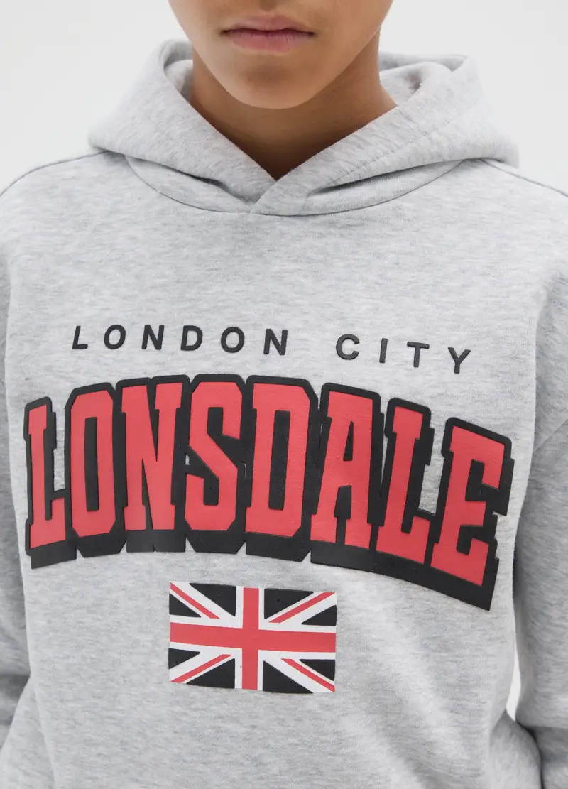 Felpa Da Bambino In Misto Cotone Grigia Regular Fit Con Cappuccio, Grigio miniatura 3