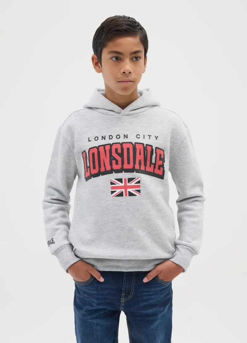 Felpa Da Bambino In Misto Cotone Grigia Regular Fit Con Cappuccio, Grigio