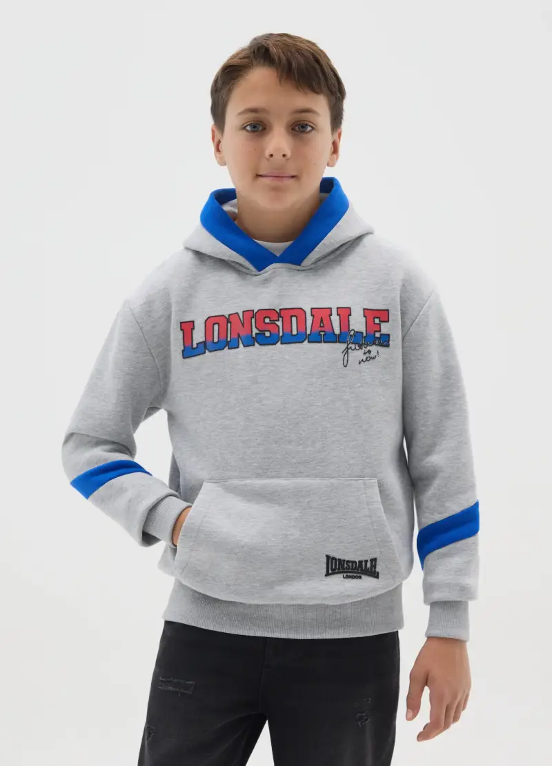 Felpa Da Bambino In Misto Cotone Grigia Regular Fit Con Cappuccio, Multicolor