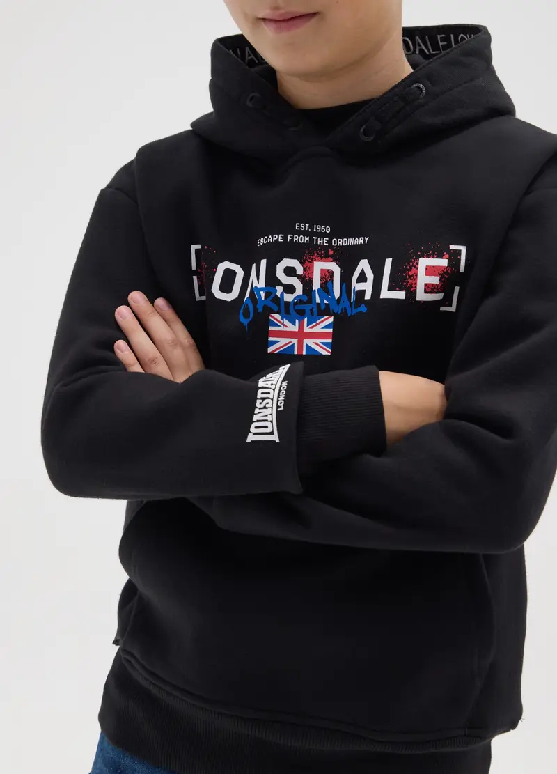 Felpa Da Bambino In Misto Cotone Nera Con Cappuccio, Nero miniatura 3