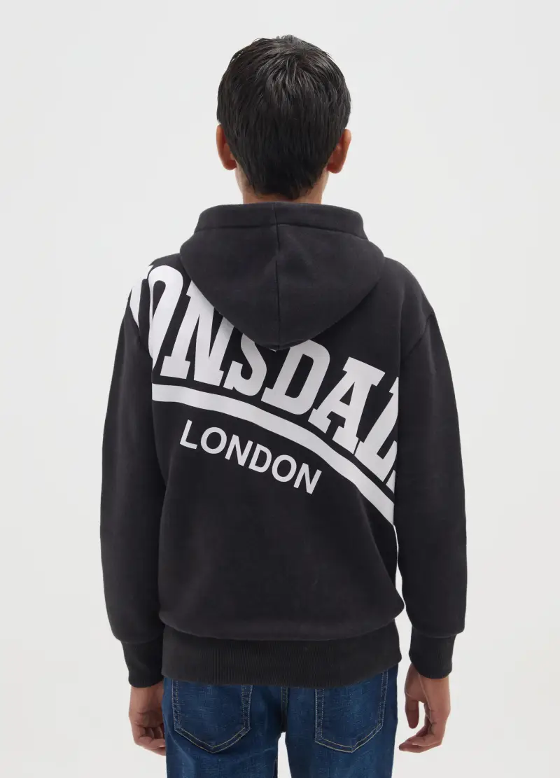 Felpa Da Bambino In Misto Cotone Nero Regular Fit Con Cappuccio E Zip, Nero miniatura 2