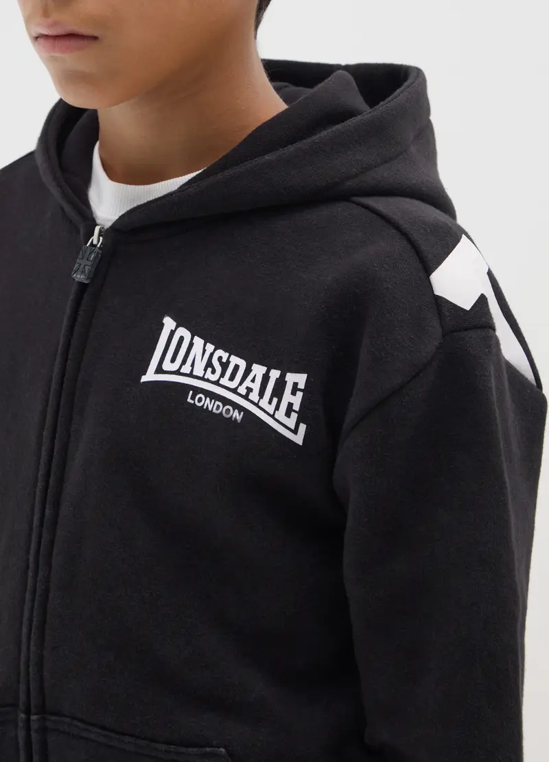 Felpa Da Bambino In Misto Cotone Nero Regular Fit Con Cappuccio E Zip, Nero miniatura 3