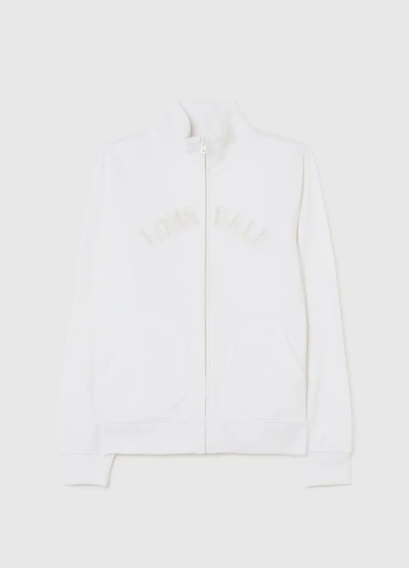 Felpa In Misto Cotone Bianca Regular Fit Con Logo E Glitter, Donna, Bianco