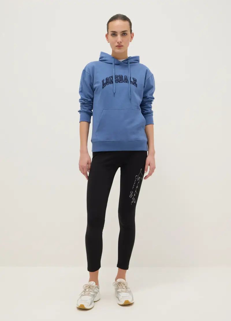 Felpa In Misto Cotone Blu Regular Fit Con Cappuccio E Logo, Donna, Blu miniatura 2