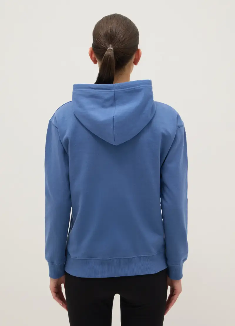 Felpa In Misto Cotone Blu Regular Fit Con Cappuccio E Logo, Donna, Blu miniatura 3