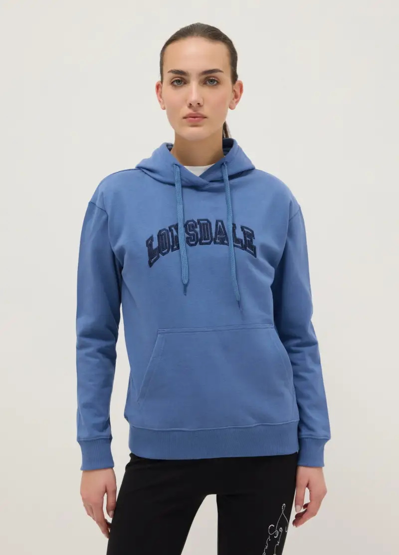 Felpa In Misto Cotone Blu Regular Fit Con Cappuccio E Logo, Donna, Blu