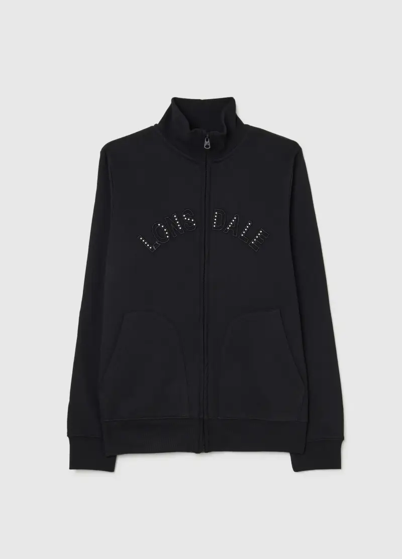 Felpa In Misto Cotone Nera Regular Fit Con Logo E Glitter, Donna, Nero