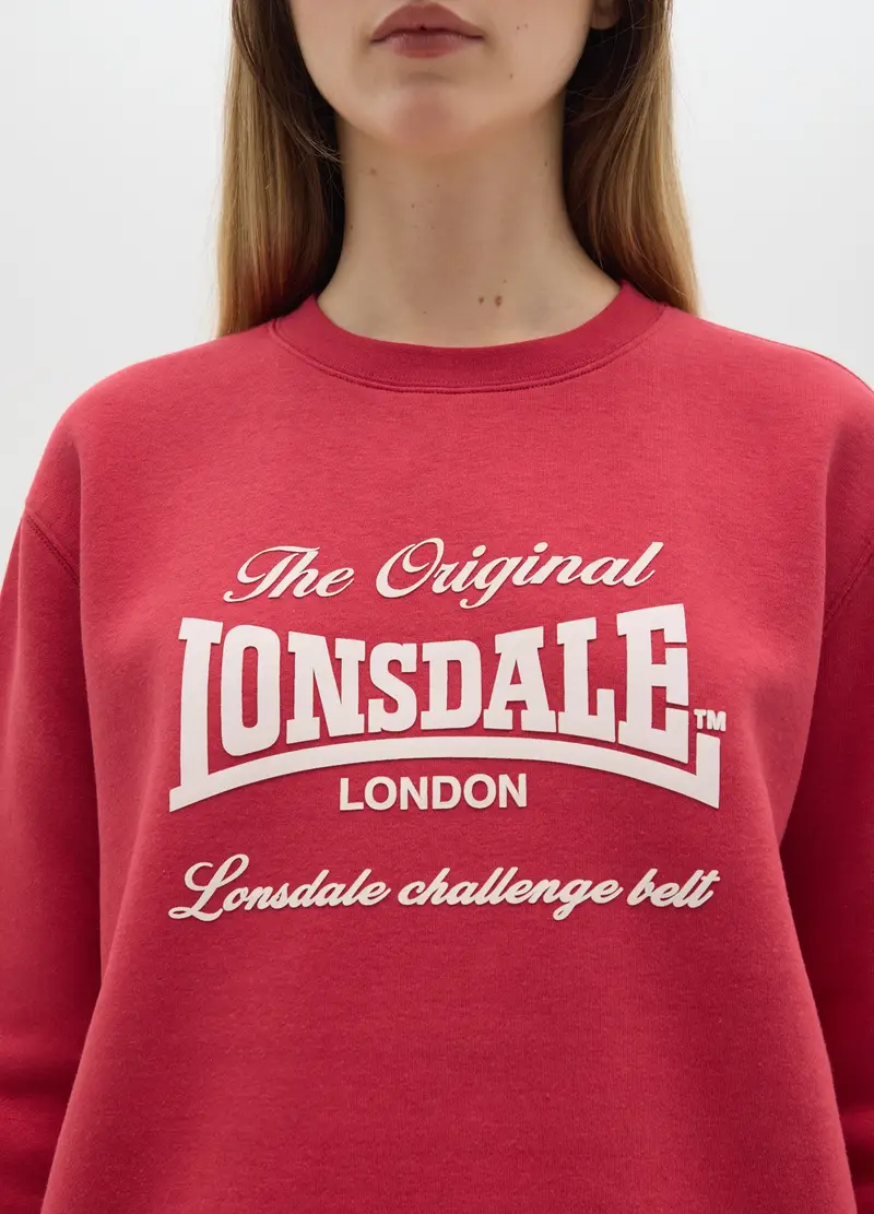 Felpa In Misto Cotone Rossa Con Stampa, Donna, Rosso miniatura 3