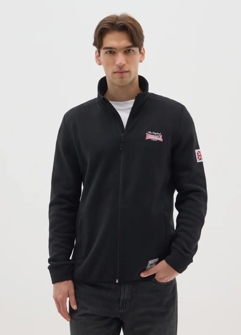 Felpa Nera Con Full Zip, Uomo, Nero miniatura 2