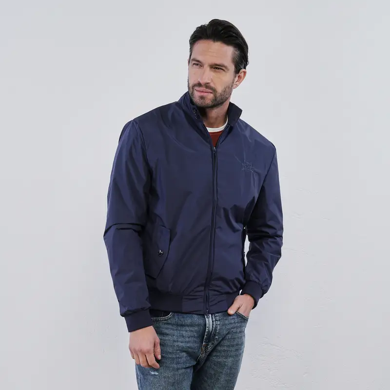 Giacca blu da uomo con zip e tasche