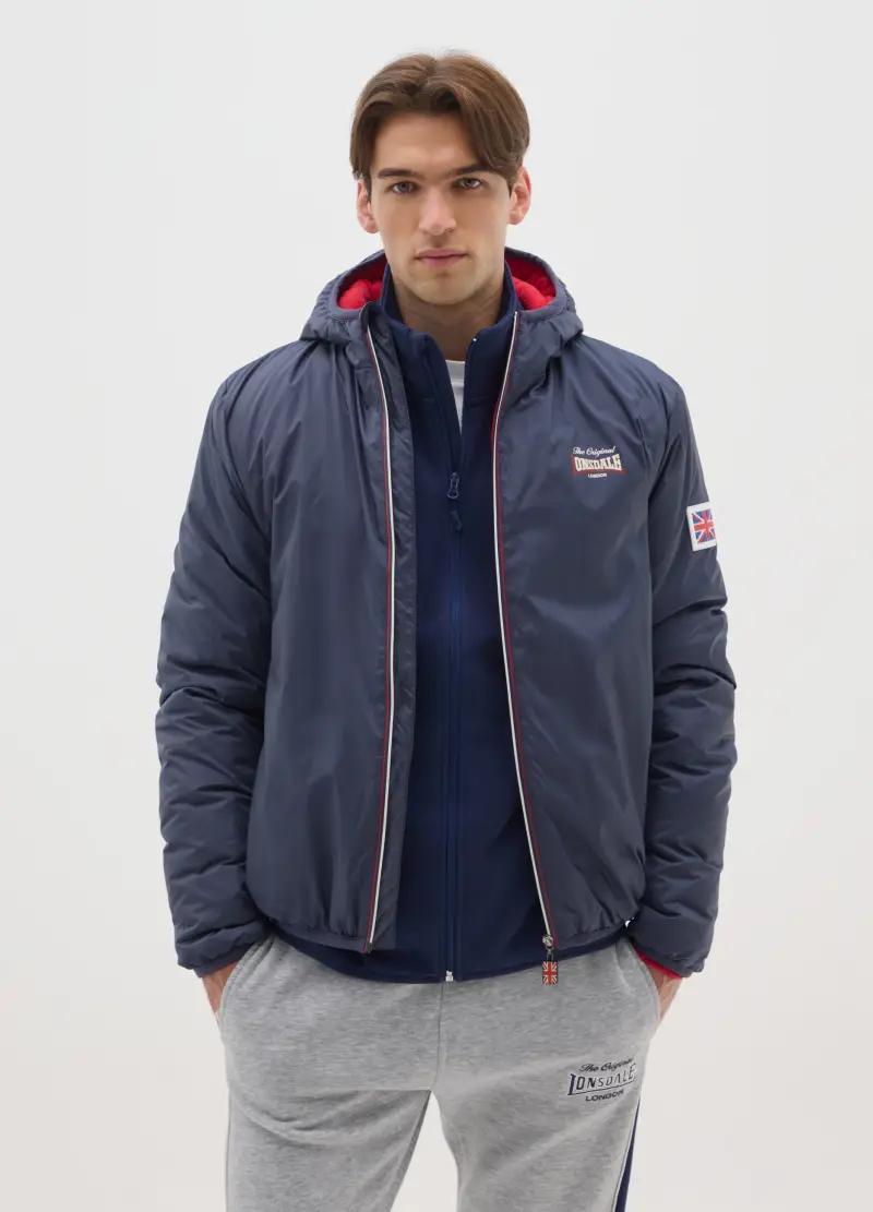 Giubbotto Imbottito Blu Con Cappuccio E Zip, Uomo, Blu miniatura 2