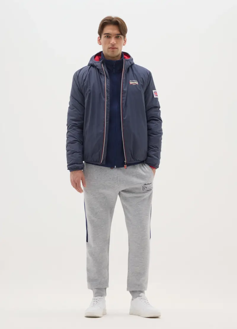 Giubbotto Imbottito Blu Con Cappuccio E Zip, Uomo, Blu