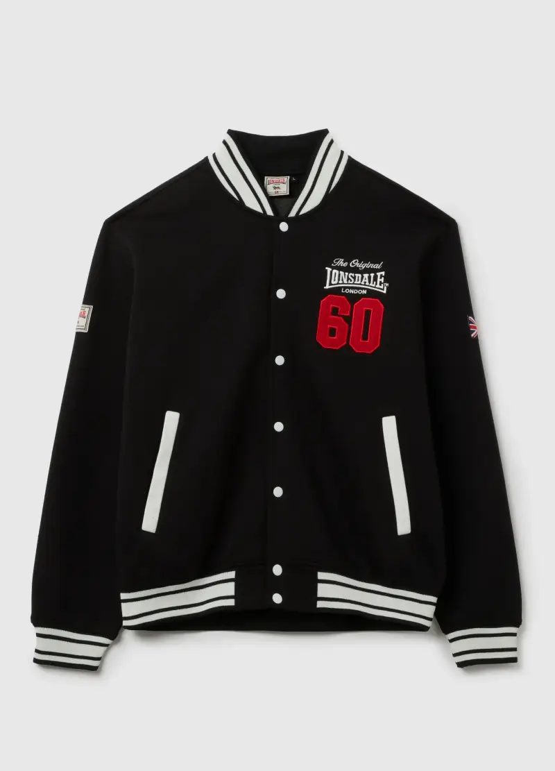 Giubbotto Nero In Misto Cotone Con Bottoni, Uomo, Multicolor