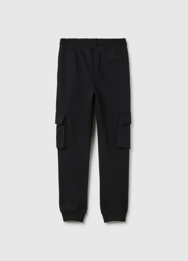 Pantaloni Da Bambino In Misto Cotone Nero Con Tasche Cargo, Unisex, Nero miniatura 2