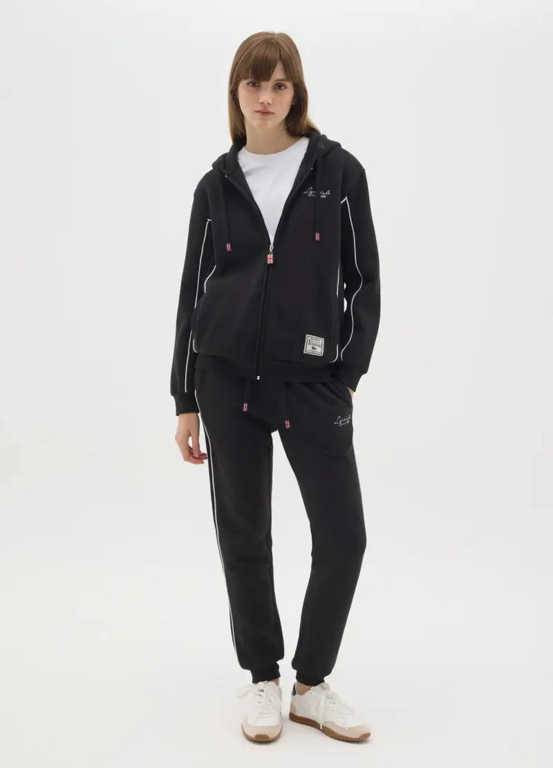 Pantaloni Jogger In Misto Cotone Nero Regular Fit, Donna, Nero