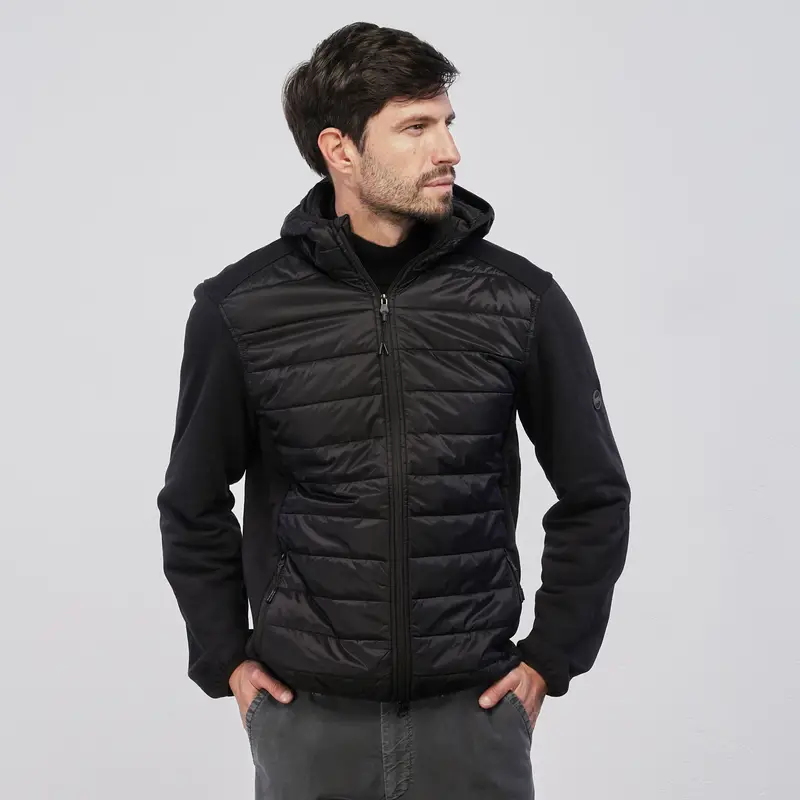 Piumino nero da uomo con tasche e cappuccio