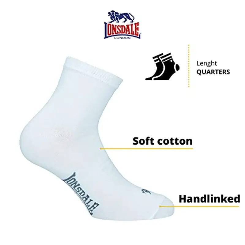 Lonsdale Quarter 6 Paia di calzini sopra la caviglia, ottima qualità di cotone (Bianco, 43-46) miniatura 2