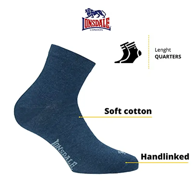 Lonsdale Quarter 6 Paia di calzini sopra la caviglia, ottima qualità di cotone (Blu Mix, 39-42) miniatura 2