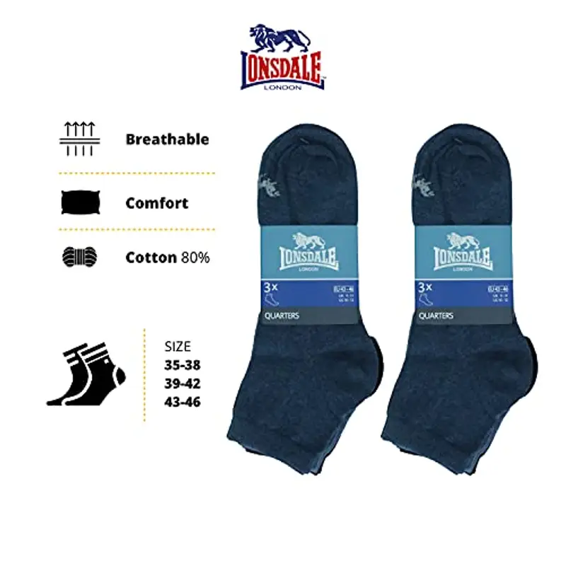 Lonsdale Quarter 6 Paia di calzini sopra la caviglia, ottima qualità di cotone (Blu Mix, 39-42) miniatura 3