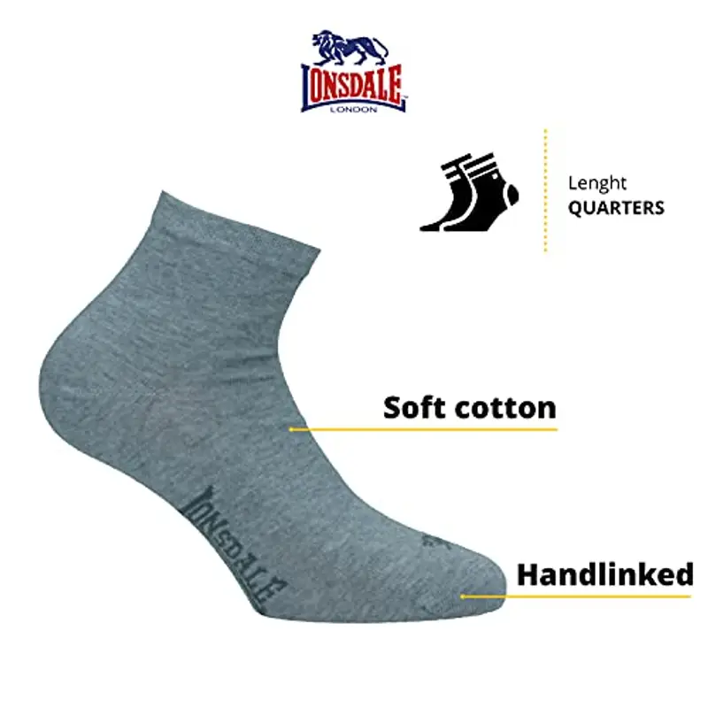 Lonsdale Quarter 6 Paia di calzini sopra la caviglia, ottima qualità di cotone (Grigio Melange, 39-42) miniatura 2