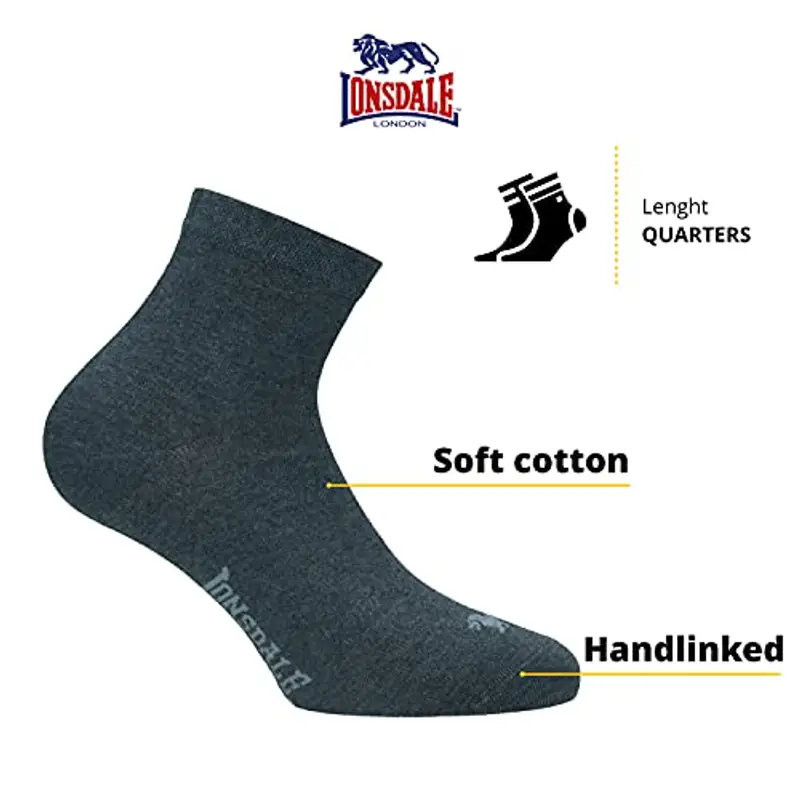 Lonsdale Quarter 6 Paia di calzini sopra la caviglia, ottima qualità di cotone (Grigio Mix, 39-42) miniatura 2