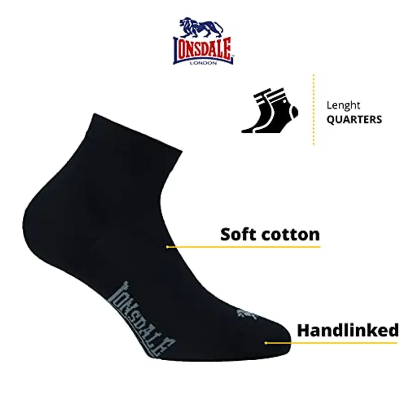 Lonsdale Quarter 6 Paia di calzini sopra la caviglia, ottima qualità di cotone (Nero, 35-38) miniatura 2