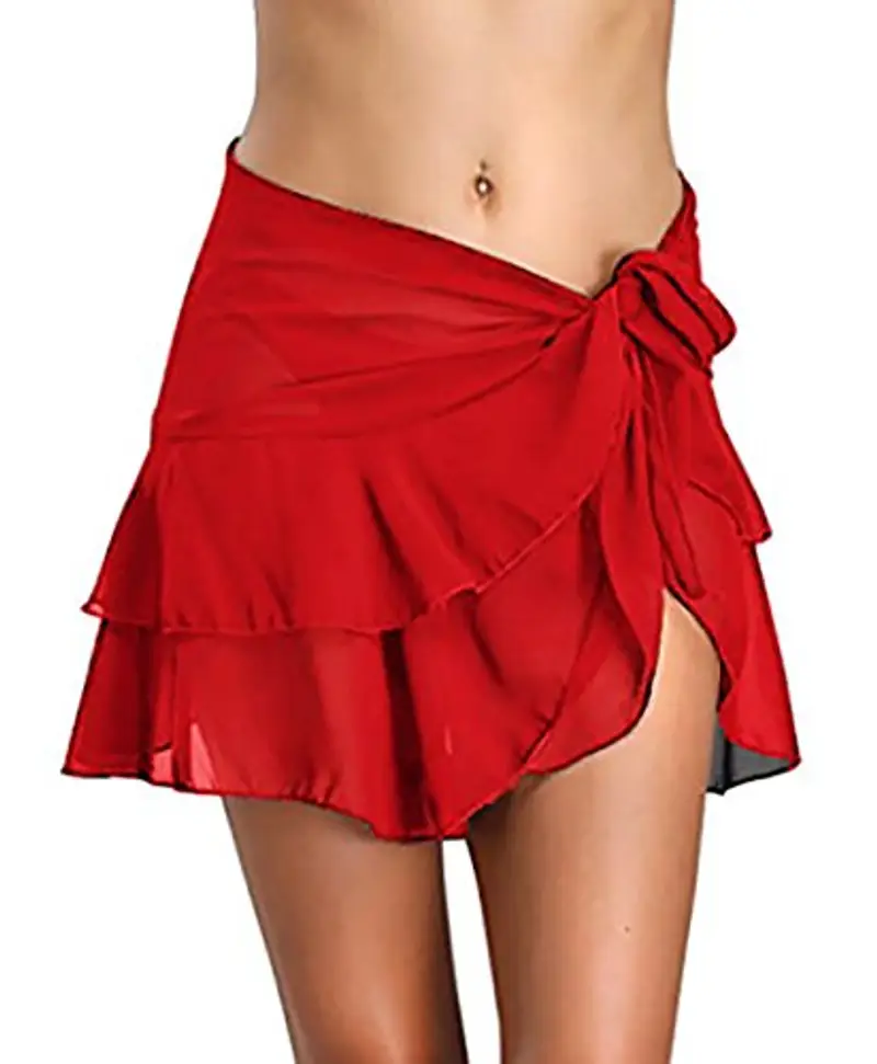 Loralie Sarong Mini Pareo da Spiaggia Donna Chiffon Bikini Gonna Copricostume Sexy Tinta Unita