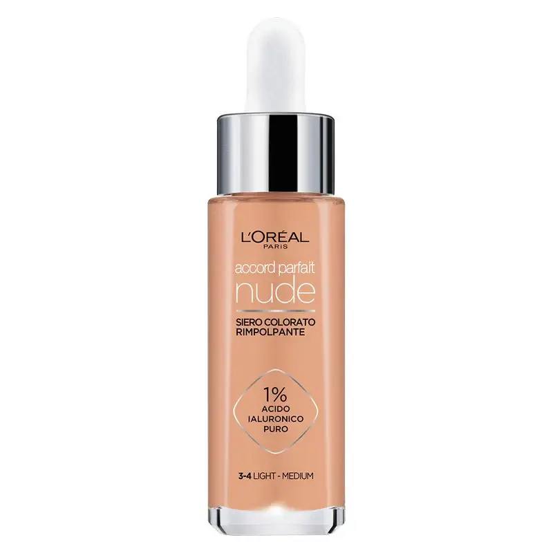 L'OREAL Accord Parfait Nude - Siero Colorato Rimpolpante 3-4 Light Medium