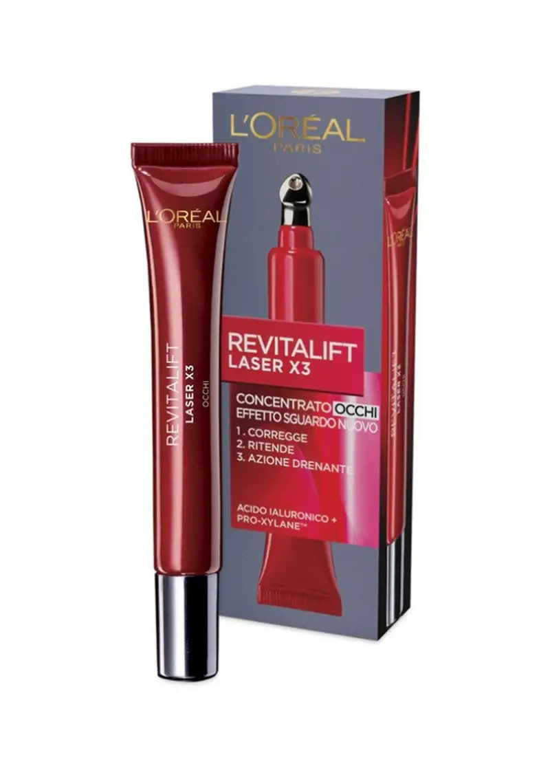 L'OREAL, L'oréal Paris Contorno Occhi Revitalift Laser X3, Azione Antirughe Anti-età Con Acido Ialuronico E Pro-xylane, 15 Ml., Donna, Bianco