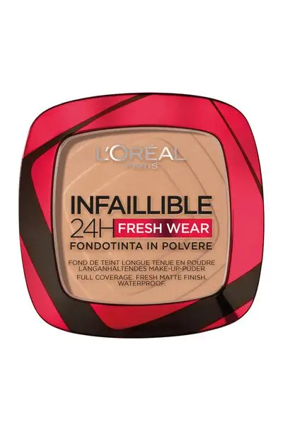 L'OREAL, L'oréal Paris Fondotinta Compatto Infaillible 24h Fresh Wear, Formula In Polvere A Lunga Tenuta, Mask-friendly, Low-transfer E Waterproof, Copre Come Un Fondotinta E Opacizza Come Una Polvere, 220 Sable/sand., Unisex, 220 Sable/Sand