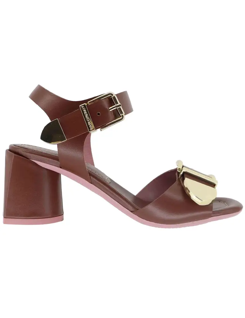 Lorenzo Mari Sandali donna in pelle cuoio con fibbia oro Donna FRESIA05 014