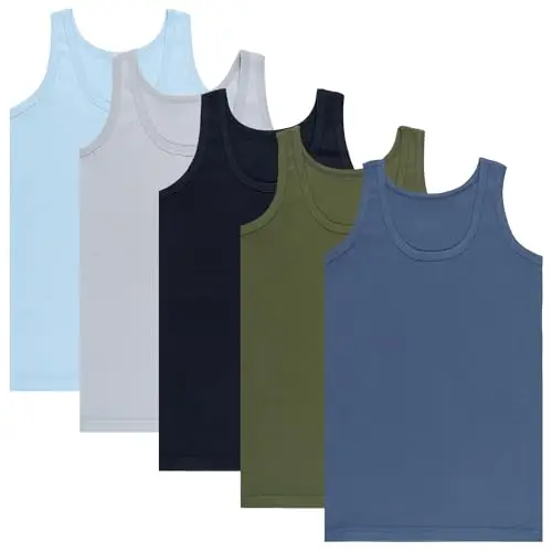LOREZA ® 5 Confezioni di Canottiere da Ragazzo 100% Cotone (140-146 (10-11 Anni), Misto 2)