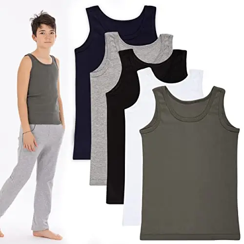 LOREZA ® 5 Confezioni di Canottiere da Ragazzo 100% Cotone (140-146 (10-11 Anni), Misto) miniatura 2