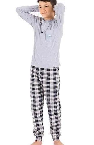 LOREZA ® Ragazzi Set Pigiama Due Pezzi in Cotone (128-134 (8-9 Anni), Grigio)