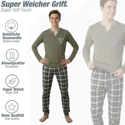 LOREZA ® Ragazzi Set Pigiama Due Pezzi in Cotone (128-134 (8-9 Anni), Modello 2) miniatura 2