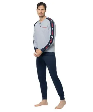 Pigiama uomo lungo a serafino in jersey di cotone Lotto LP1217