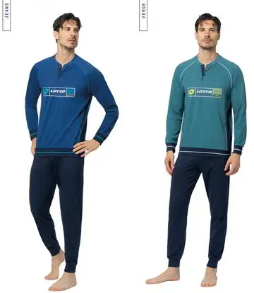 Pigiama uomo lungo a serafino in jersey di cotone Lotto LP1225
